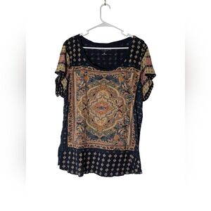 Lucky Brand Multicolor Patterned Short Sleeve Top